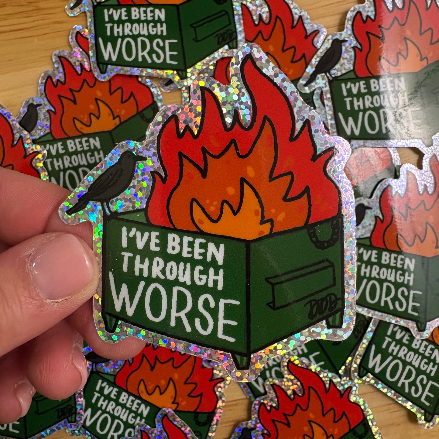 Dumpster Fire Glitter Sticker