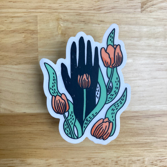 Holding Tulips Clear Sticker