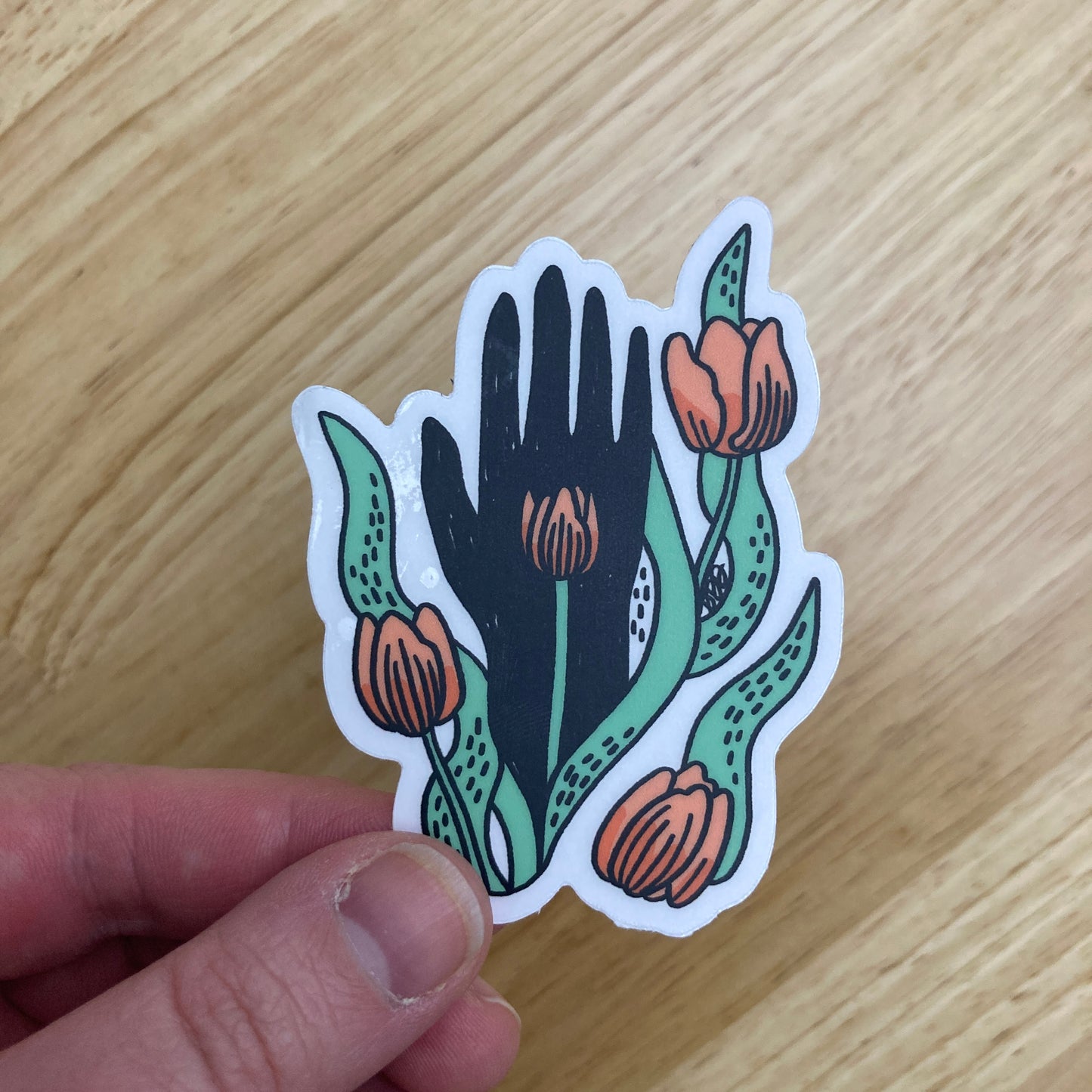Holding Tulips Clear Sticker
