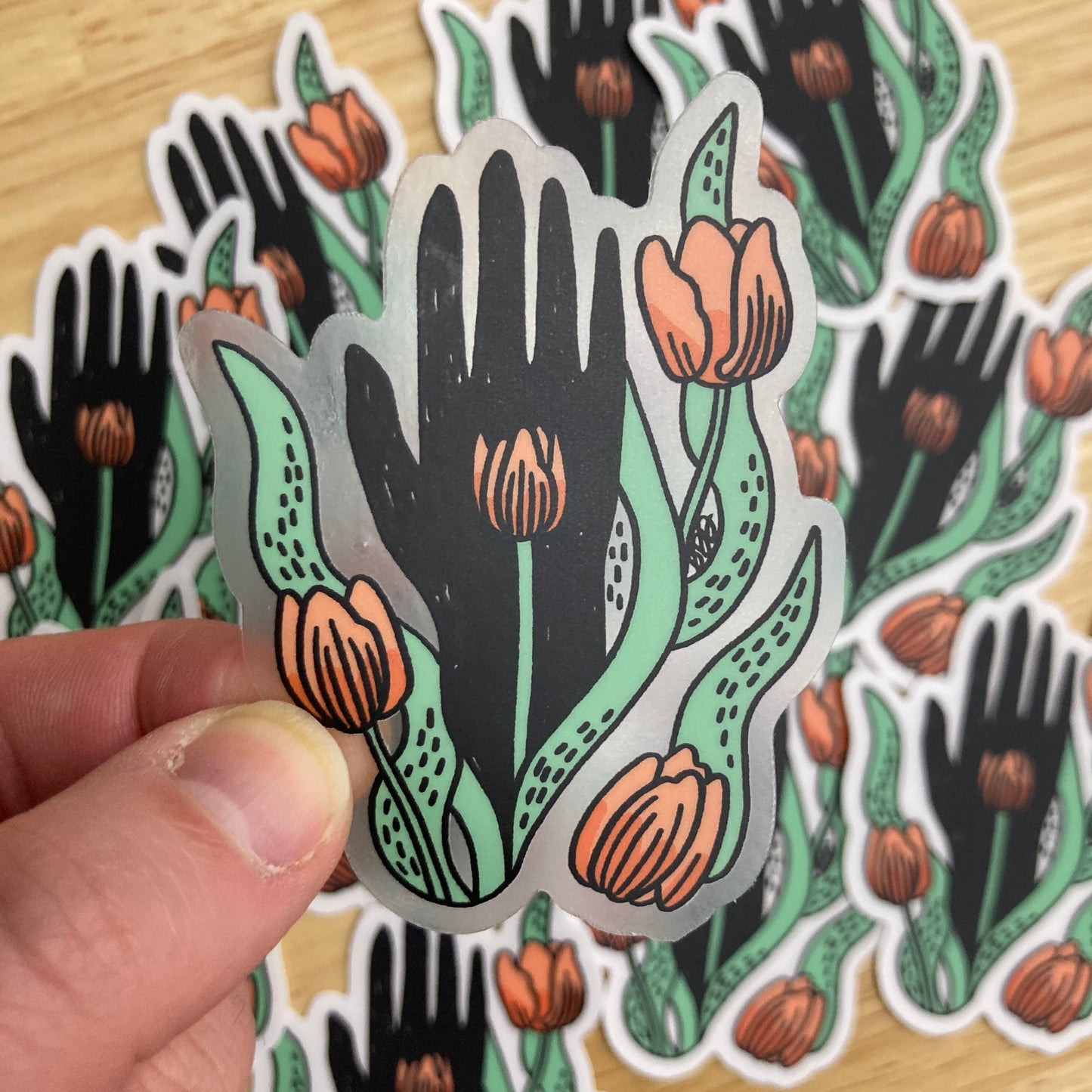 Holding Tulips Clear Sticker